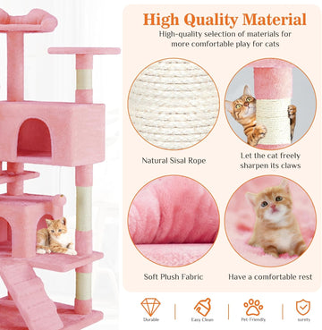 54 -Cat Tree Tower - Multi-level With Sisal Grab Post, Indoor Apartment With Ladder, Plush Toys, Rest And Play