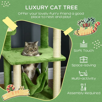 PawHut 56 Cat Tree For Indoor Cats With Hammock, Cat Tower With Scratching Post, Platforms, Play Ball And Anti-tipping Device, For Indoor Cats, Green